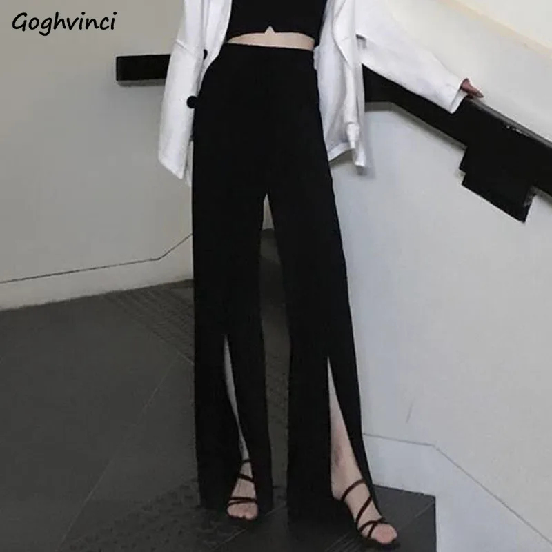 Mopping Pants Women Solid Elegant Simple Femme OL Fashion All-macth Sexy Slit Lady Trousers Slim Chic Ulzzang Summer 2XL New Ins