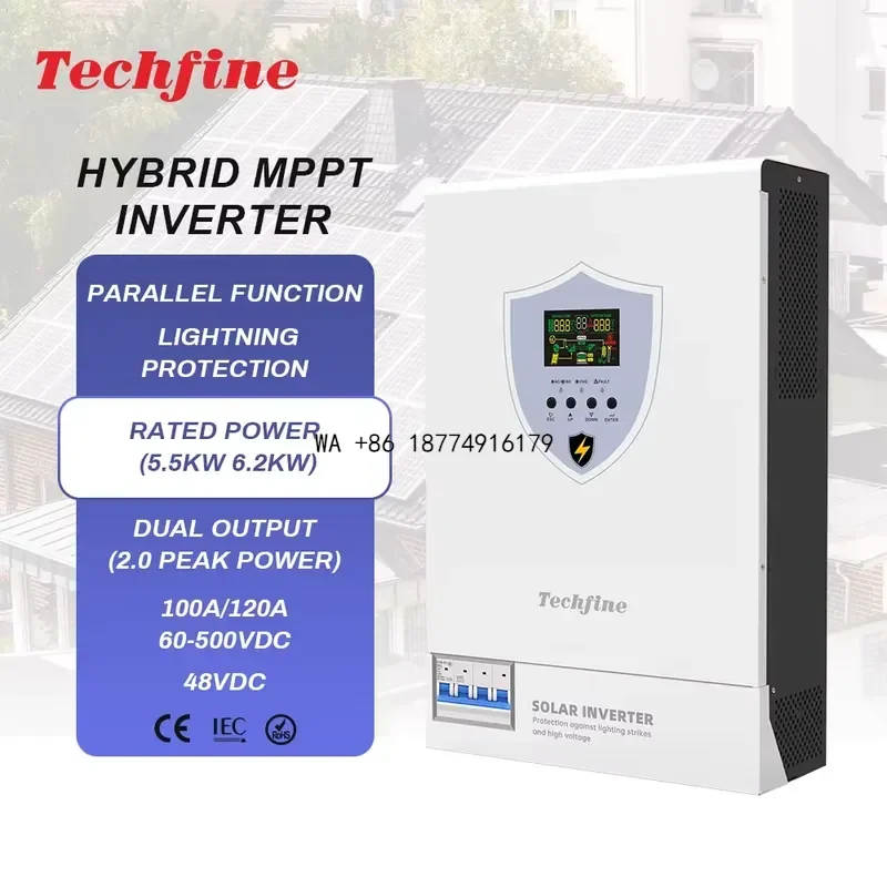 wmwmnu 5.5kW 5500W MPPT Single Output On/Off Grid Hybrid Inverter with Lightning Protection Pure Sine Wave & High Efficiency