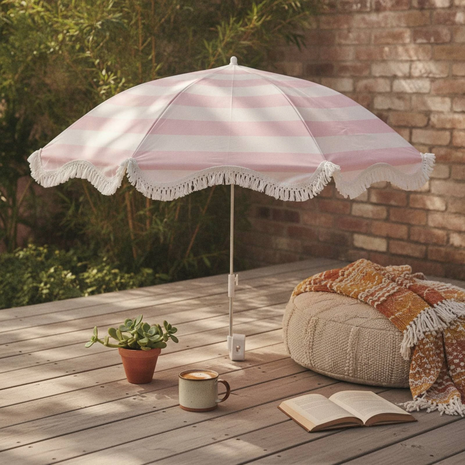 Beach Umbrella with Fringe Striped Umbrella with Fringe Sunshade Stylish Sunshade Lightweight for Patio, Camping