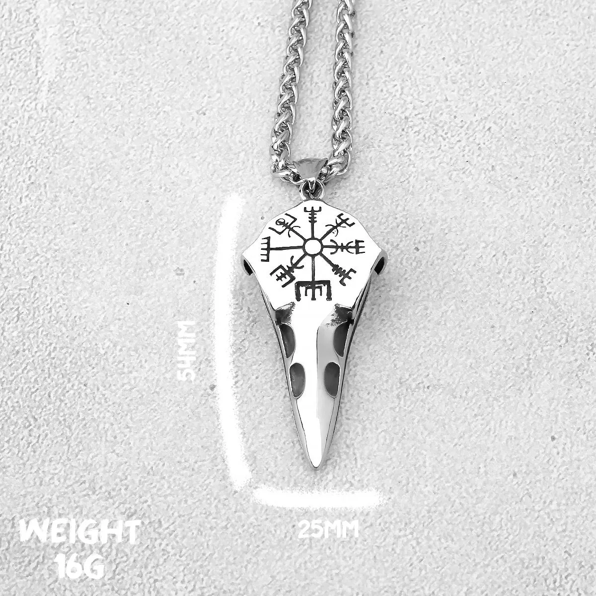 Nordic Odin Crow Skull Pendant Necklace Gothic Stainless Steel Raven Skull  Compass Rune Necklace for Men Punk Jewelry Wholesale