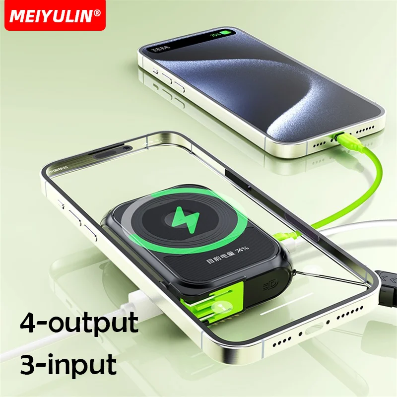 20000mAh Magnetic Wireless Power Bank Portable 10000mAh Fast Charger Stand AC Plug External Battery For iPhone Samsung Xiaomi