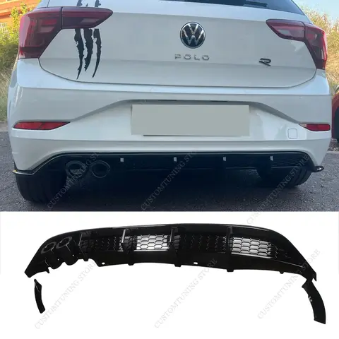 Rear Bumper Diffuser Splitter Lip Canards For VW POLO 8 AW TSI R-line 2021-2025 Facelift 4-Door Hatchback Bodykits Tuning