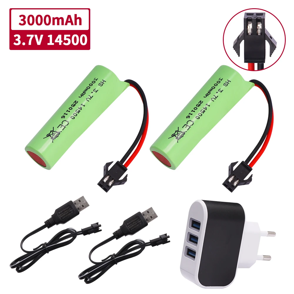 Upgrade 14500 3.7 V 3000 mah Li-ion Batterij Voor C2 D828 RC Stunt Dump Auto Speelgoed Accessoire 3.7 V 14500 Li-ion batterij met SM-2P Plug