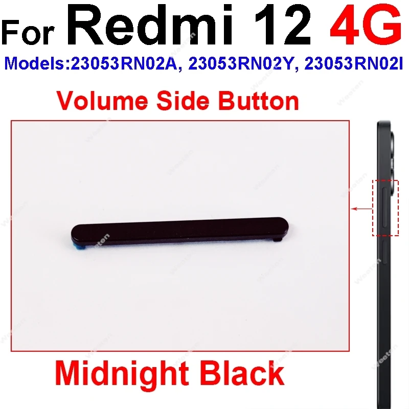 Power Volume Side Button For Xiaomi Redmi 12 12C 5G On Off Power Button Volume Control Side Keys Replacement Repair Parts