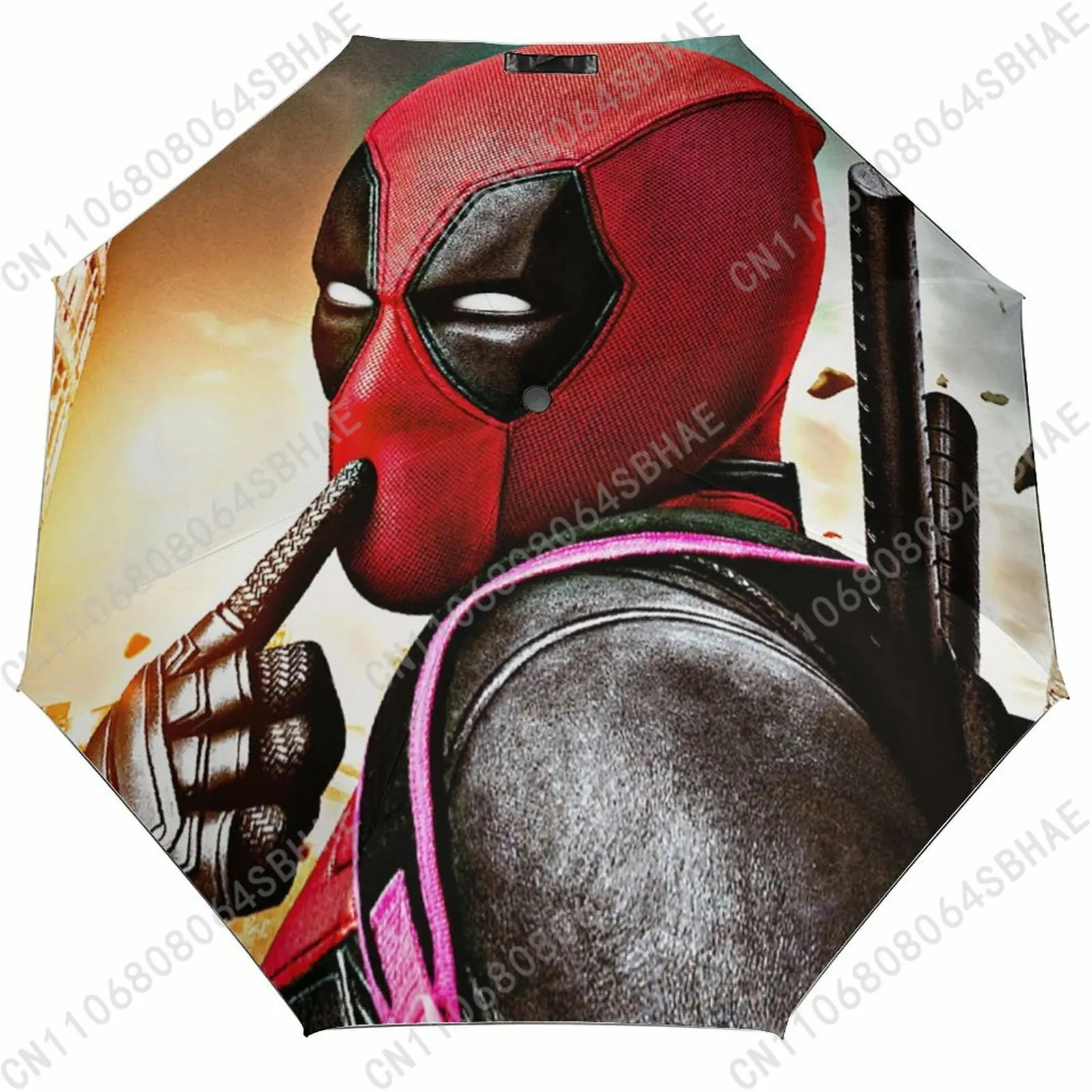 

Marvel Deadpool Automatic Foldable Umbrella One Button Umbrella with Black Coating Umbrella with Matching Pouch Cosplay