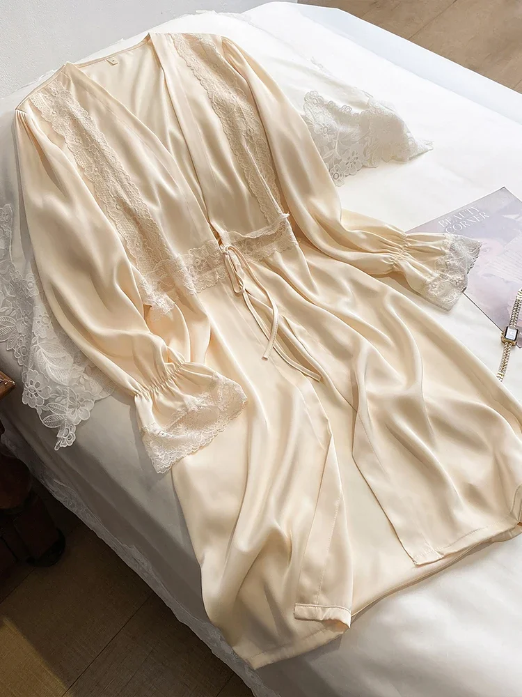 New Silk Sexy Pajamas Women's Thin Sleep   Robe Home Clothes