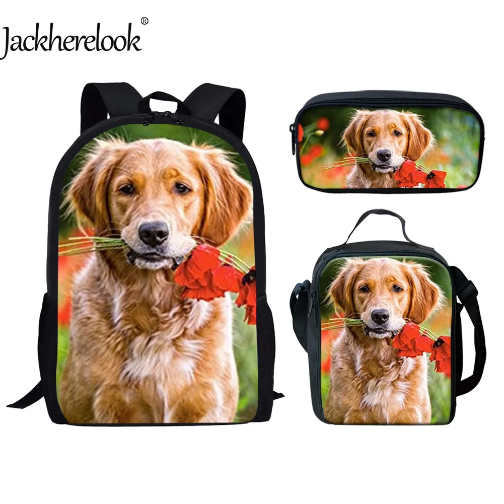 

Jackherelook Cute 3D Dog Prints 3Pcs/Set School Bag for Child Schoolbag Travel Large Capacity Backpack Girls Boys Mochila 2022