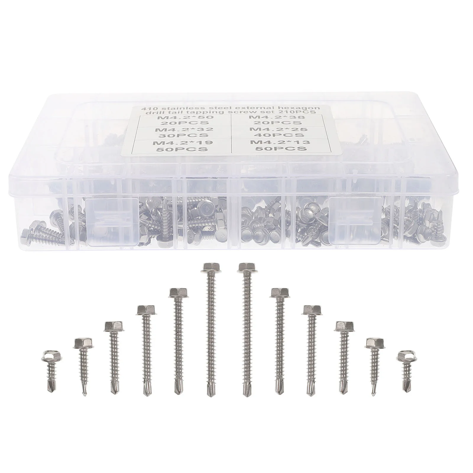 

Stainless Steel Self Drilling Screws Assortment 410 Grade Rust Resistant Set Storage Box Self Tapping Sheet Metal