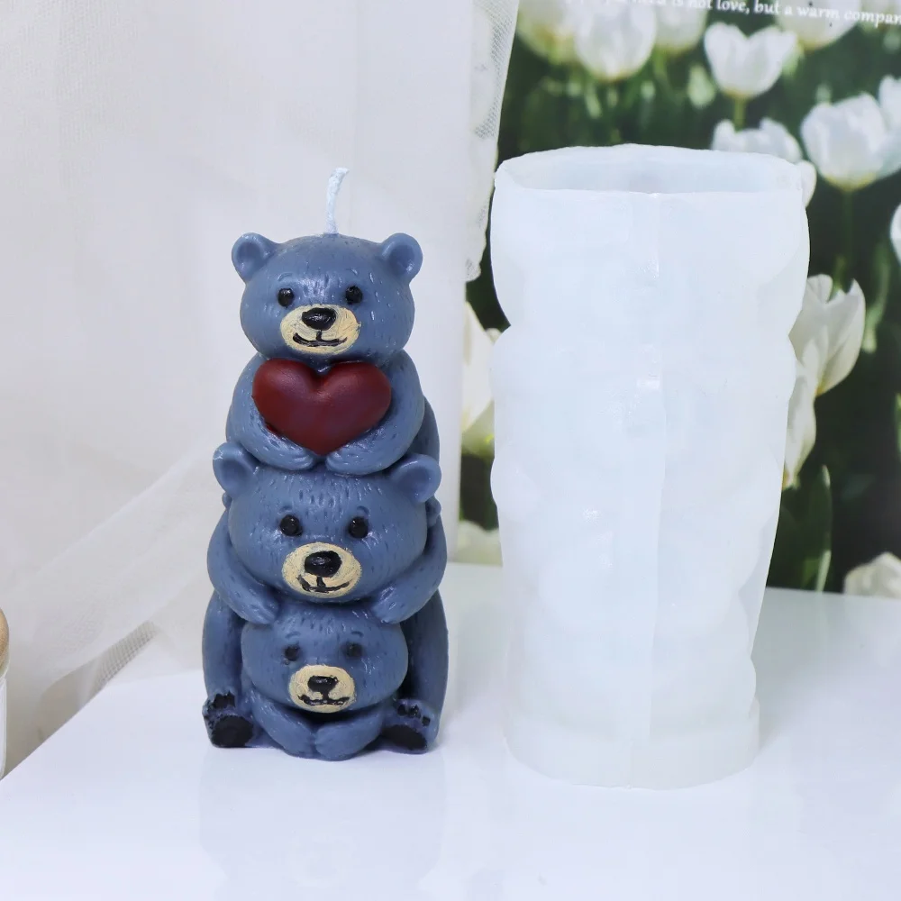 لتقوم بها بنفسك حساسة Jenga الدب المعانقة القلب سيليكون قالب شمع لطيف الحيوان Jenga الراتنج قالب الصابون للفن والديكور المنزل