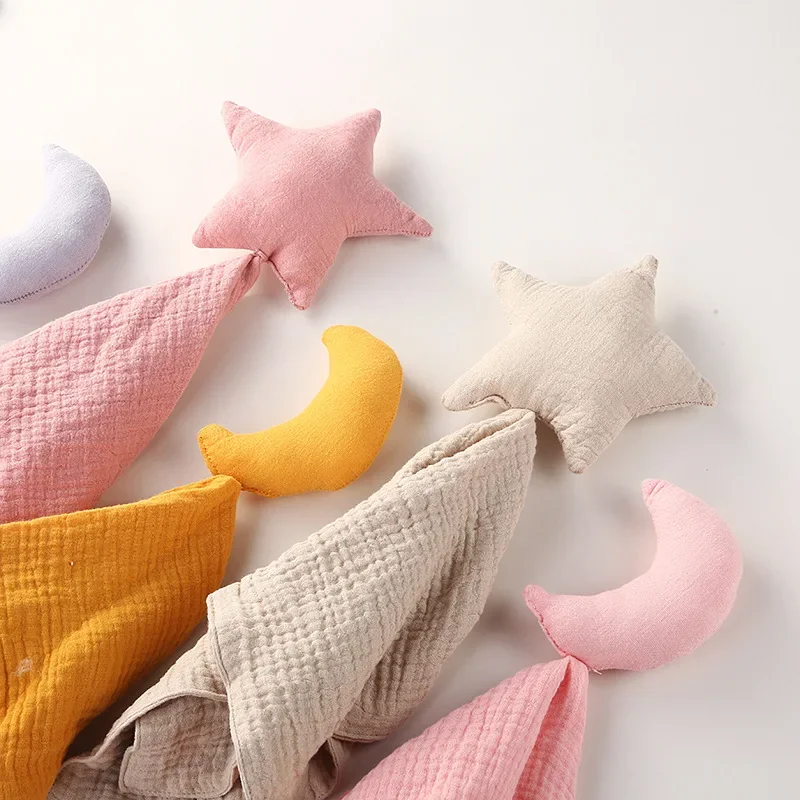 

Baby Cotton Muslin Comforter Blanket Soft Newborn Moon Star Sleeping Dolls Kids Sleep Toy Soothe Appease Towel Bibs Saliva Towel