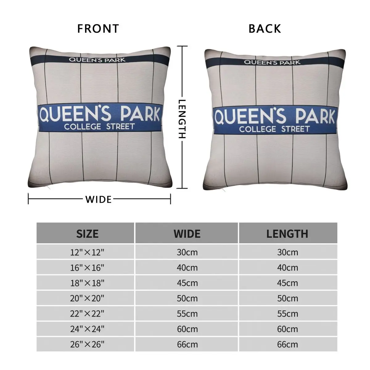 Queen's Park Toronto Subway Sign Square Pillowcase Polyester Linen Velvet Printed Zip Decorative Car Cushion Cover