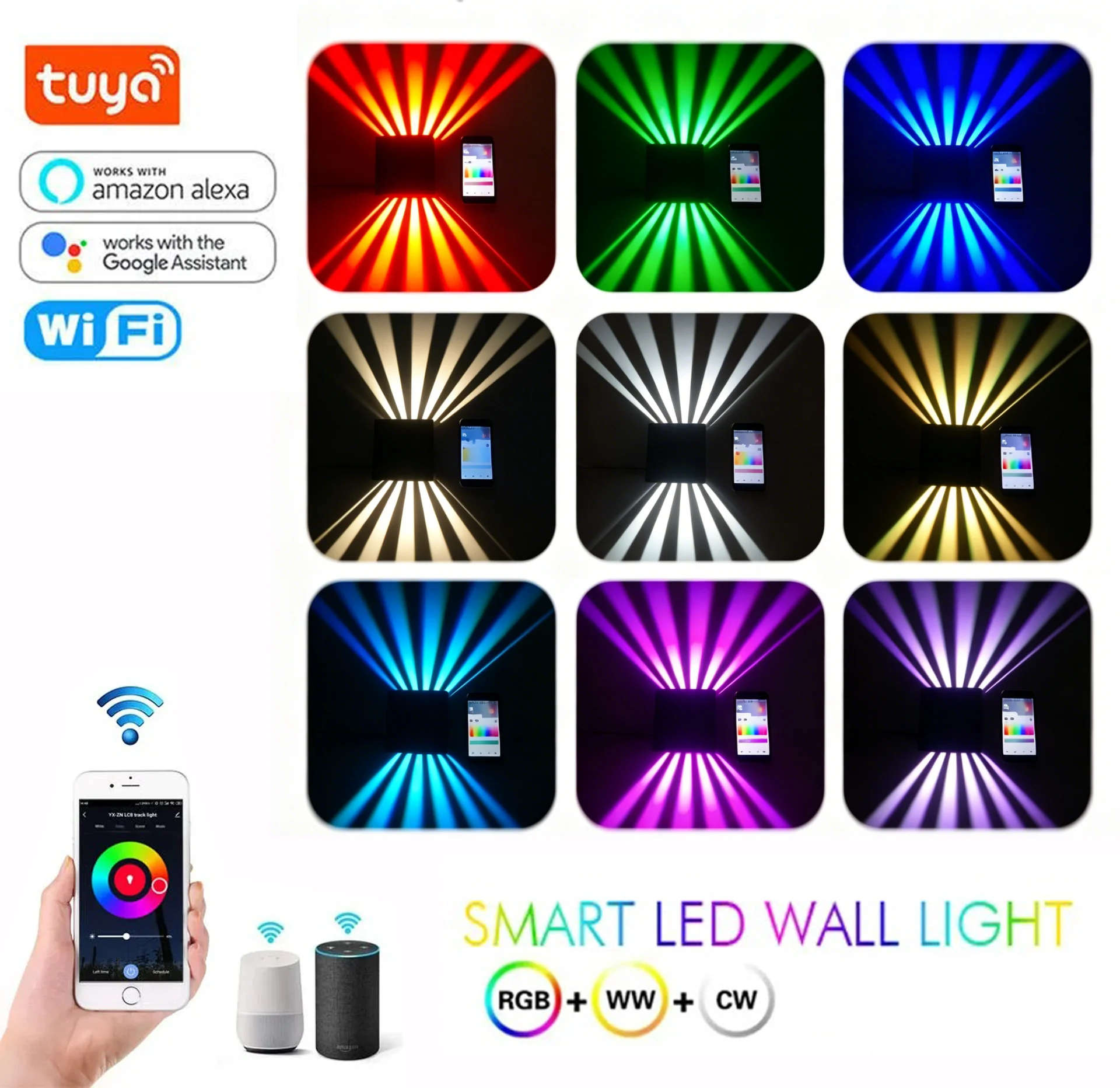 Tuya ZigBee/WiFi Smart LED Wall Light RGBCCT Double Side Beam Wall Lamp Work With Alexa Google Home Dimmable Colorful Sconce