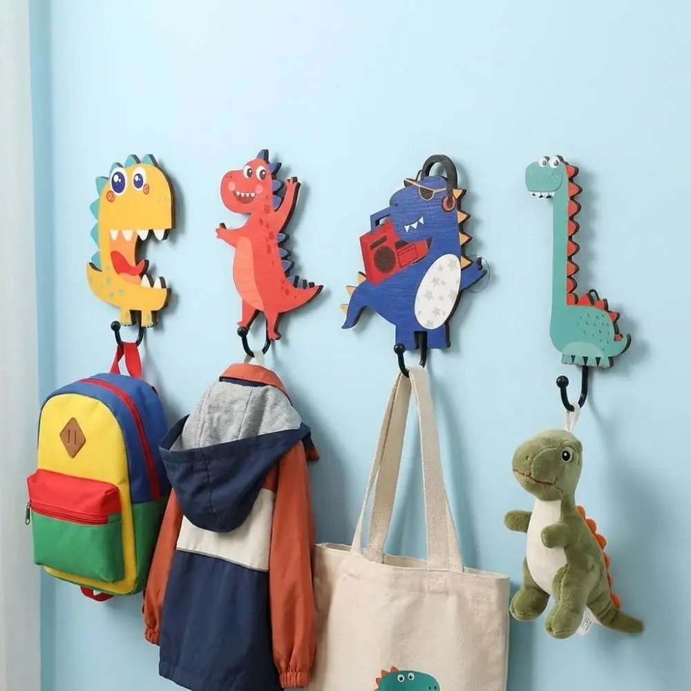 Picture 5: 4Pcs 4 Hooks Dinosaur Wall Hooks Cartoon Strong Bearing Entryway Key Hanger Stable Structure Smooth Surface Wall Decor Hooks
