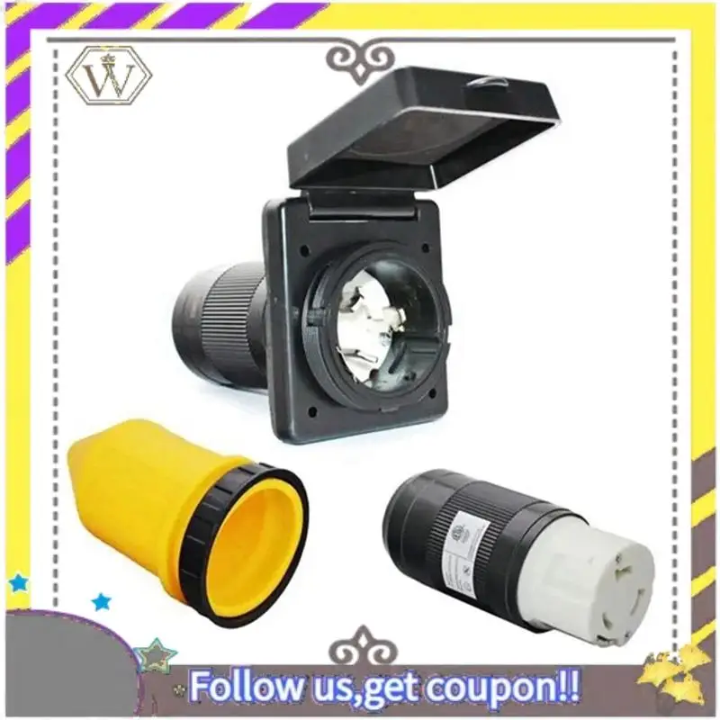 ABXV-RV 50 Amp 125V/250V AC Power Inlet Plug Female Twist Locking Connector Black