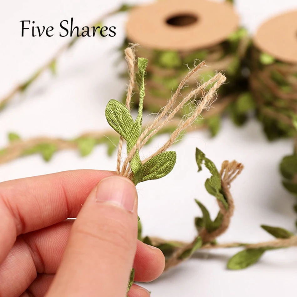 5M Natural Leaves Jute Rope Cord String Ribbon Craft Gift DIY Artificial Leaf Jute Twine Wedding Party Christmas Home Decoration