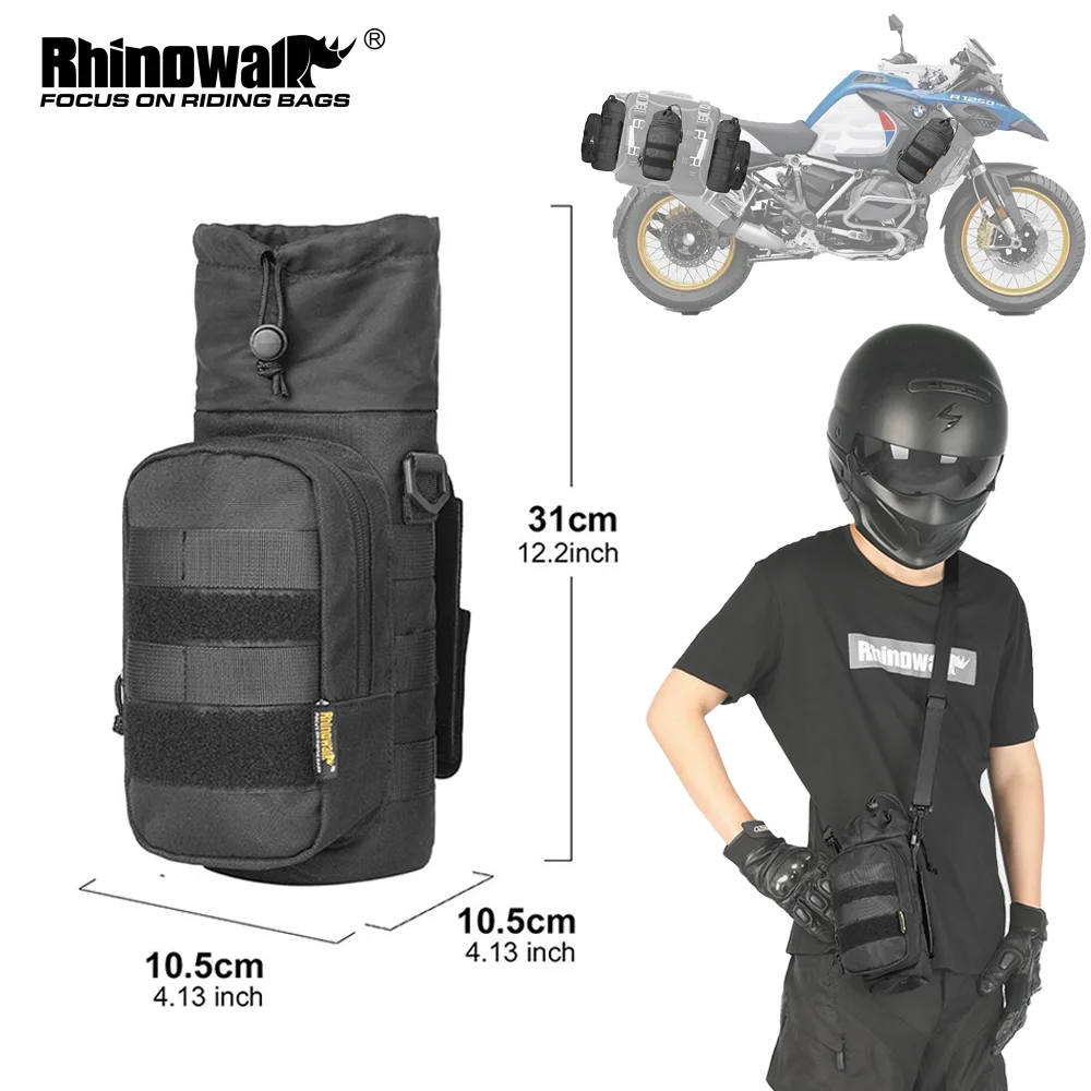 Rhinowalk Motorcycle Bottle Holder 1.5L Insulated Kettle Bag Portable Motor Water Bottle Bag Rich Mount Method With Molle System