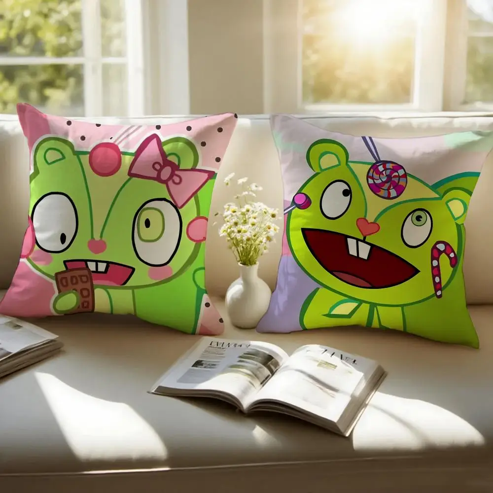 Cute American Cartoon H-Happy Tree F-Friends Cushion Cover Pillowcase Anti-dustmite Invisible Zipper Short Plush Sofa Cushion
