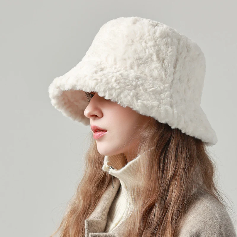 Casual Soft Warm Plush Fisherman Hat Winter Warm Cold Protection Large Head Cover Ear Fashion Simple Warm Basin Cap