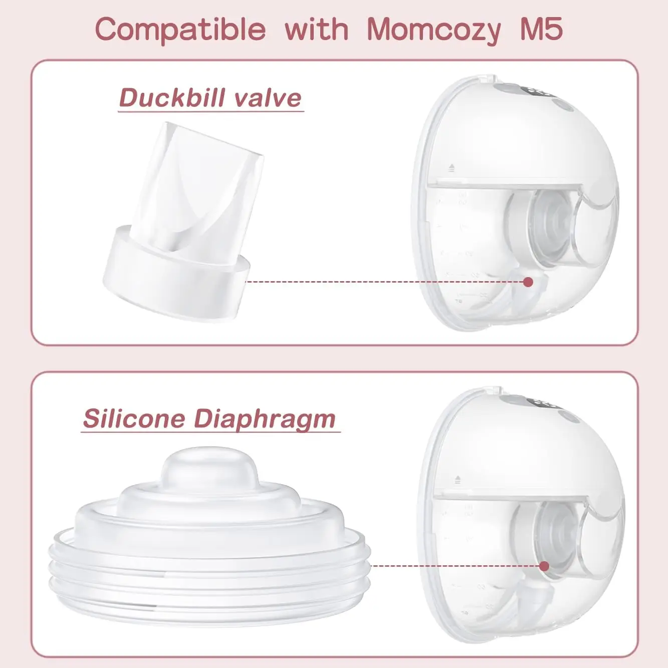 Breast Pump Parts Compatible with Momcozy M5 Replacement to Momcozy Silicone Diaphragms and Momcozy Duckbill Valves Accessories