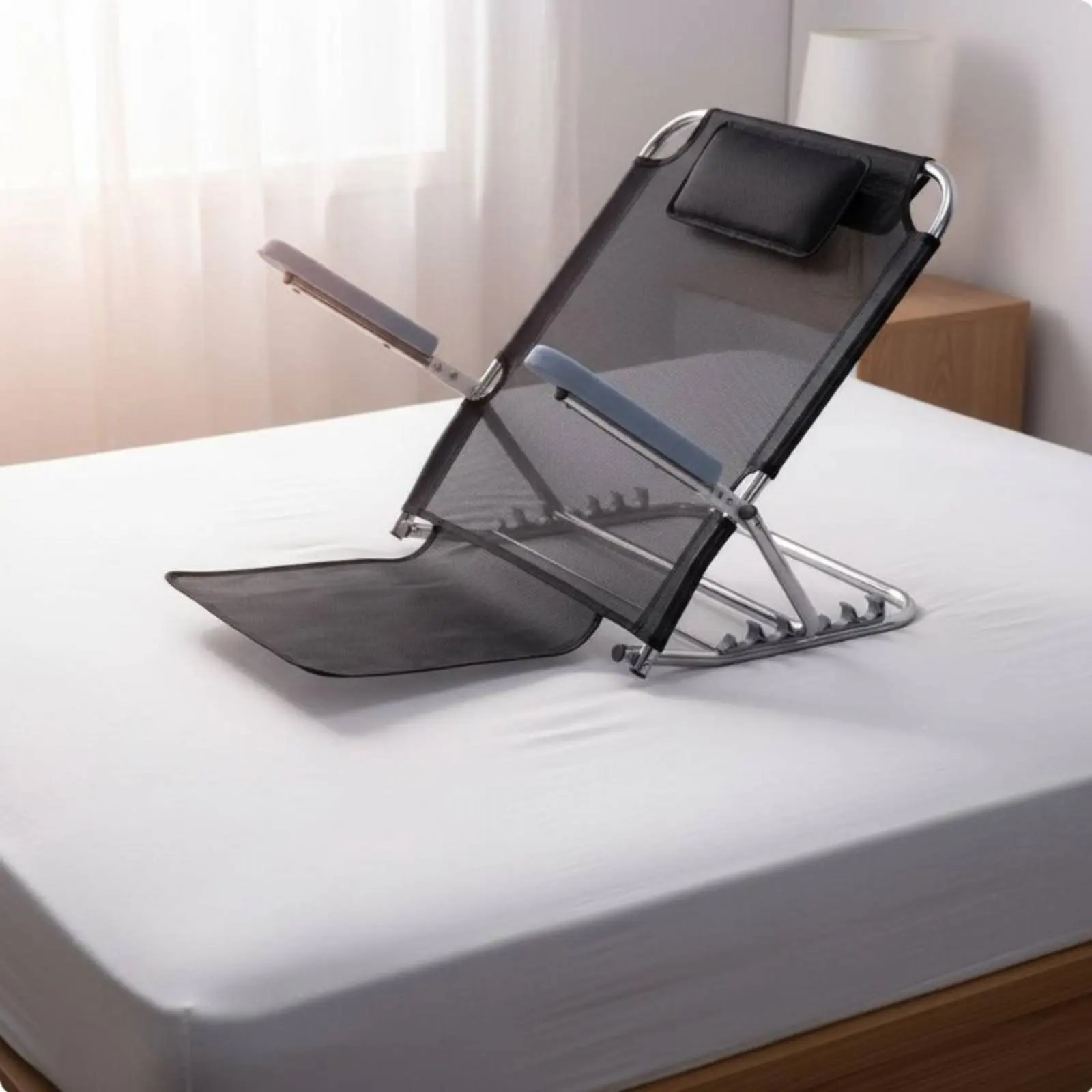 

Adjustable Bed Backrest Sturdy Duty Sit up Support Aid Folding Backrest Lounger Breathable Mesh for Bedridden Patients, Outdoor