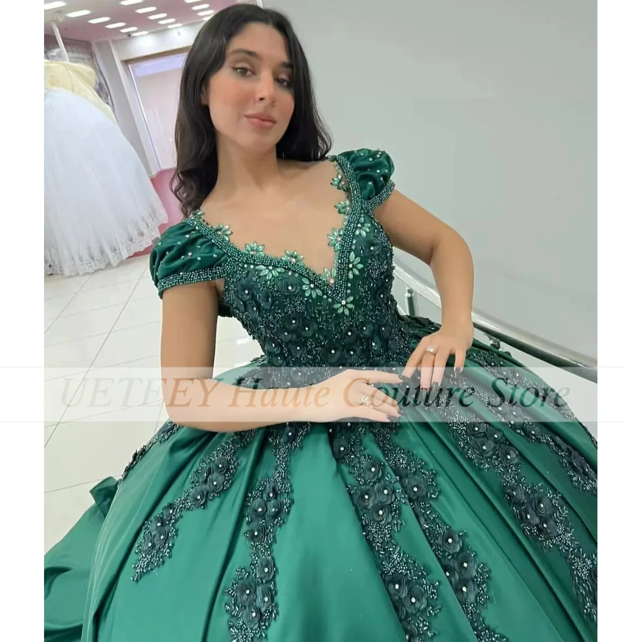 Luxury Green Quinceanera Dress Ball Gown For Sweet 16 Girls Appliques Beads Graduation Prom Dress Vestidos De 15 Quinceañera