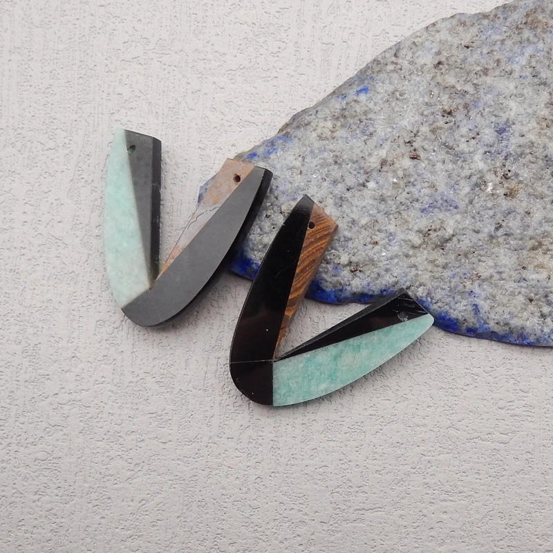 Natural Stone Obsidian Amazonite Boulder Opal Earring Bead,Fashion Jewelry Intarsia Earrings For Women 30x29x3mm 8g