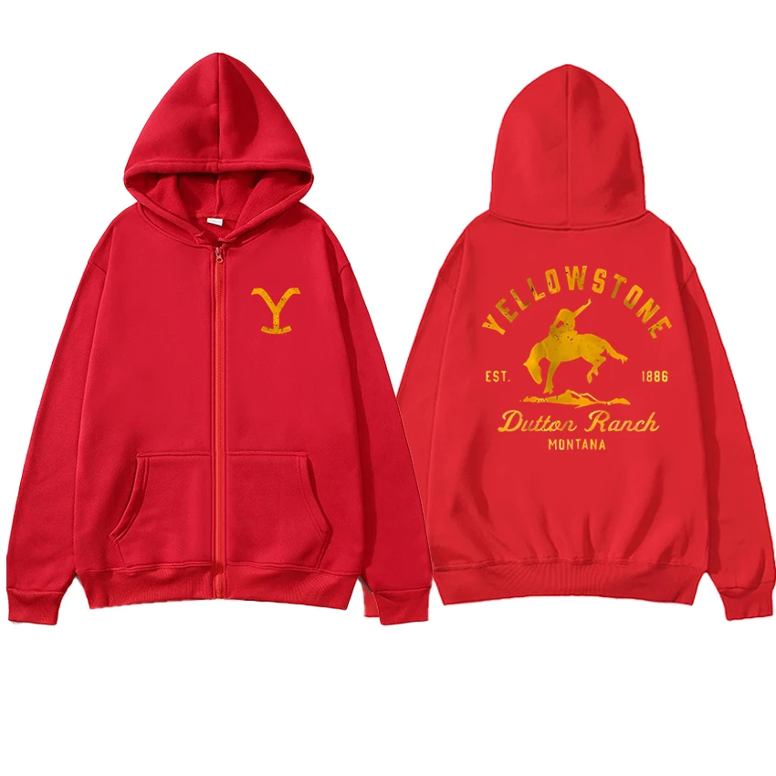 High Quality Yellowstone Dutton Ranch printed Zipper Sweatshirt Men women fashion Casual black Hoodie Unisex Fleece Jacket Coat