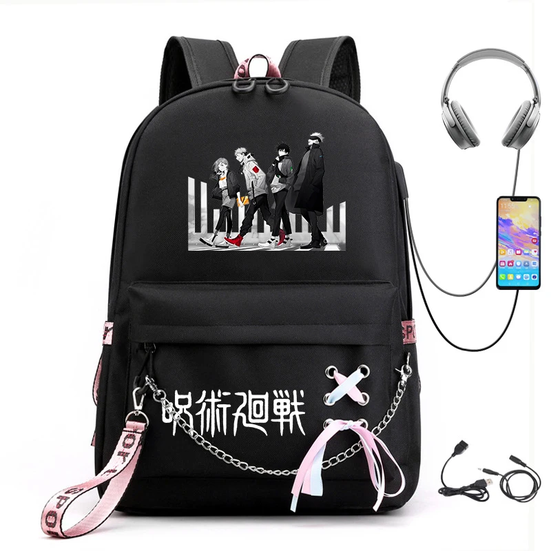 Jujutsu Kaisen anime print girls backpack student leisure bag usb travel bag kids back to school gift