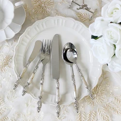 Stainless Steel Knife and Spoon Set, Dinner Fork, Shell Texture Handle, Flatware Set, Wedding Banquet, Food Tools, Coffee Scoop
