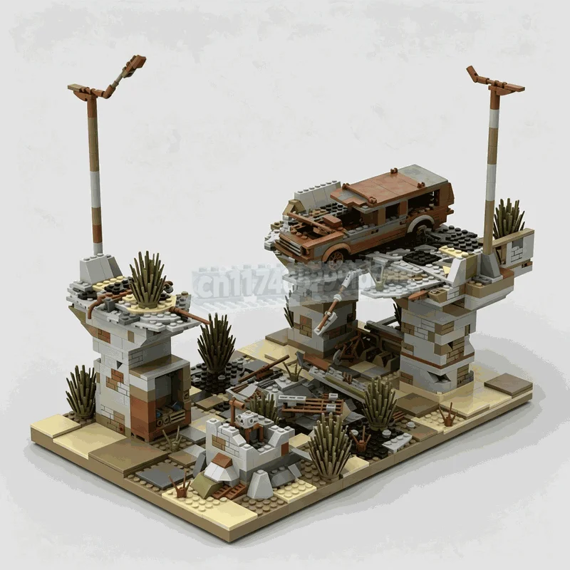 1162PCS Post Disaster Broken Bridge Scene Building Blocks Ruins Vehicle Diorama Model DIY Assembly Collection Display Gift Toy