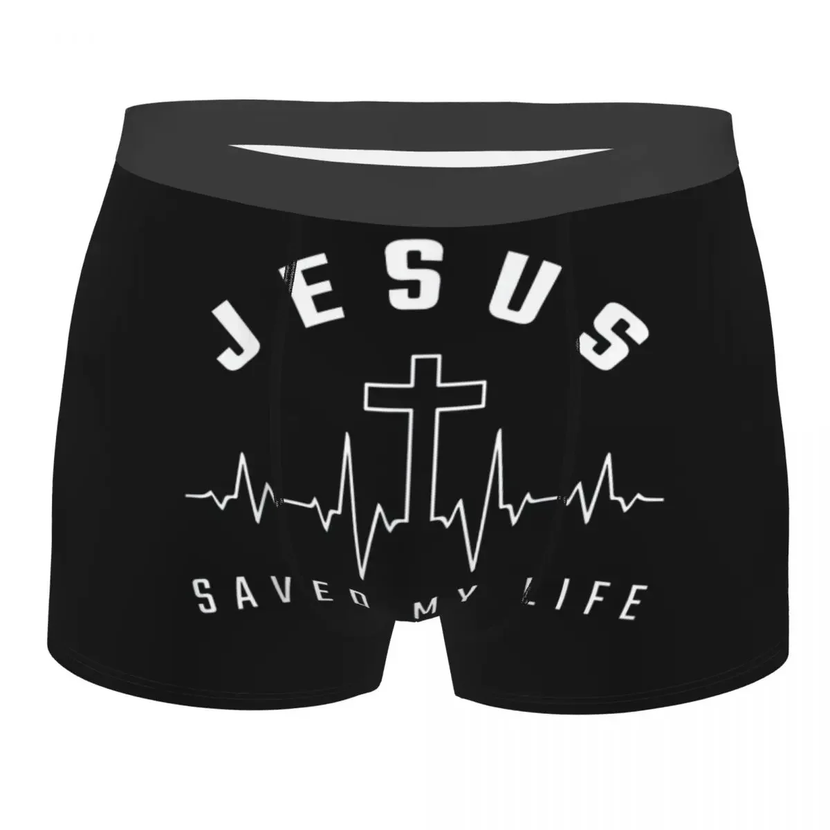 Jesus Saved My Life Underwear Men Breathbale Christian Religious Faith Boxer Briefs Shorts Panties Soft Underpants For Homme