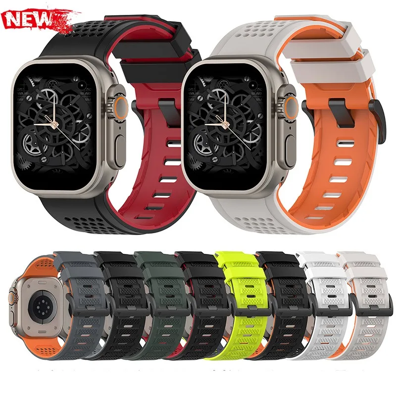 Zweifarbiges Silikon-Uhrenarmband für Apple Watch Ultra 3/2 49 mm 42 mm 44 mm 45 mm 46 mm Sportarmband für Iwatch Serie 11 10 9 8 7 6 SE3