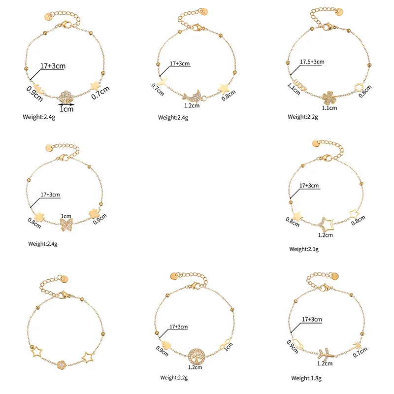 Nextvance Multiple Styles Zircon Bracelet Crown Heart Moon Star Gold Color Stainless Steel For Women Summer Party Jewelry Gifts