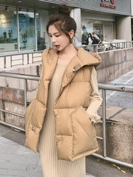 Winter Sleeveless Down Vest Women's Down Waistcoat Loose Hooded White Duck Down Jacket 2024 New Fashion Slim Leisure Vest