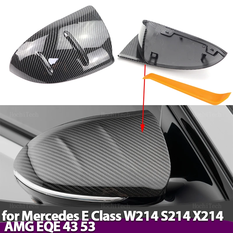 Carbon fiber pattern mirror cover Black mirror cover Overlay for Mercedes-Benz E-Class E Class W214 S214 X214 EQE V295 AMG 43 53