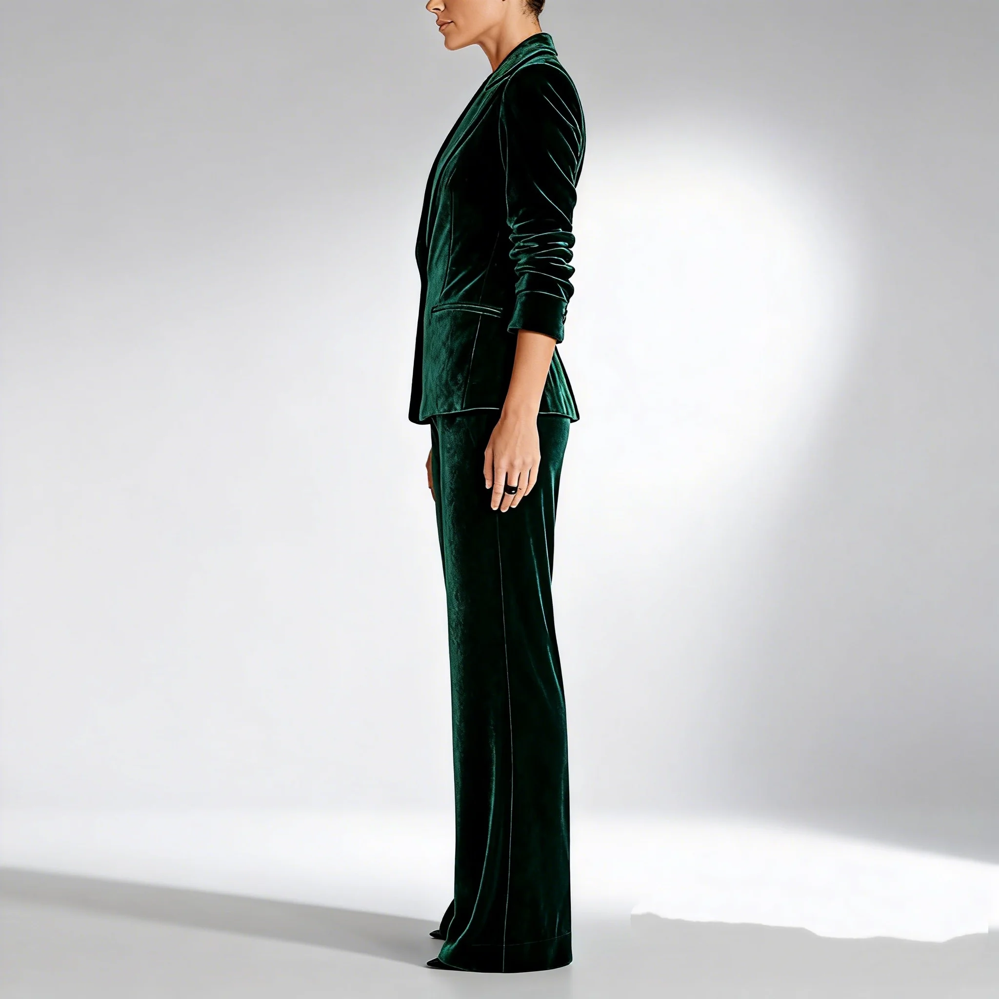 Tesco-traje de terciopelo hecho a medida para mujer, chaqueta verde, traje de manga larga, chaqueta con cuello a medida, trajes de mujer