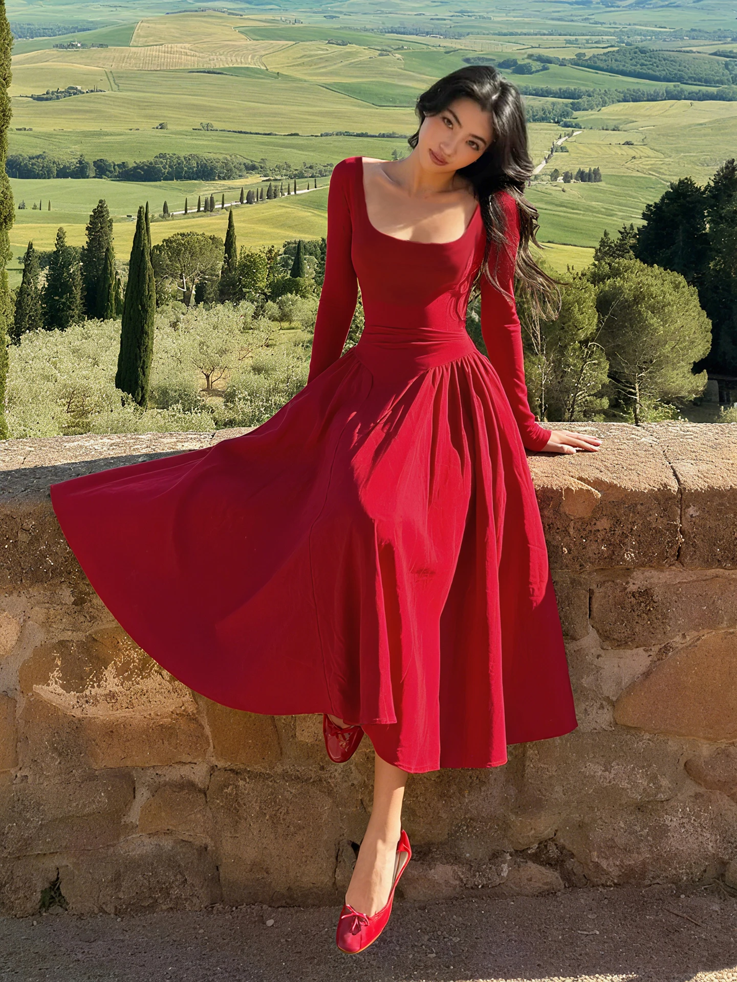 Dulzura Autunno Moda Sexy Colletto Quadrato Manica Lunga Backless Abito Lungo Allentato Donna Solido Abito Elegante Party Club Prom Outfit