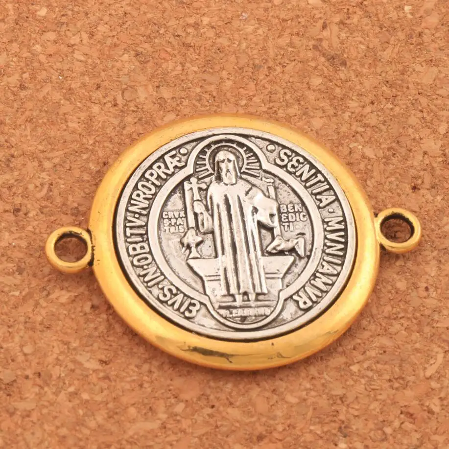 3Pcs Zinc Alloy Saint St Benedict Medal Cross Spacer 38.4x29.8mm End Connector Fit Necklace Jewelry DIY L1701