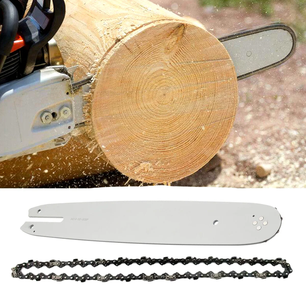 14 Inch 65Mn Saw Chain Chainsaw Guide Rod Kit 3/8LP Pitch 50DL Compatible Chainsaw MS170 MS180 MS181 MS190 MS191T MS192T etc.