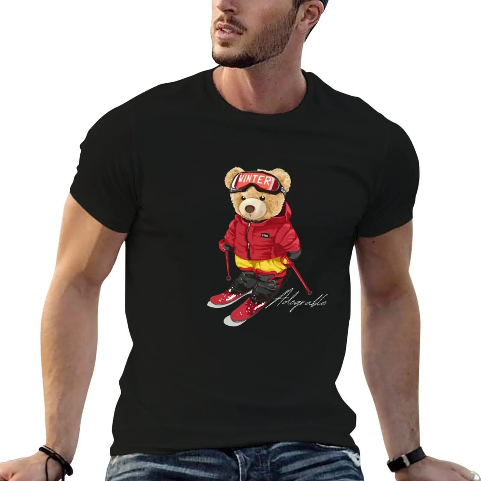 Cute Adorable bear Skiing - Adograble Ski T-Shirt funny costumes anime tshirt mens big and tall t shirts