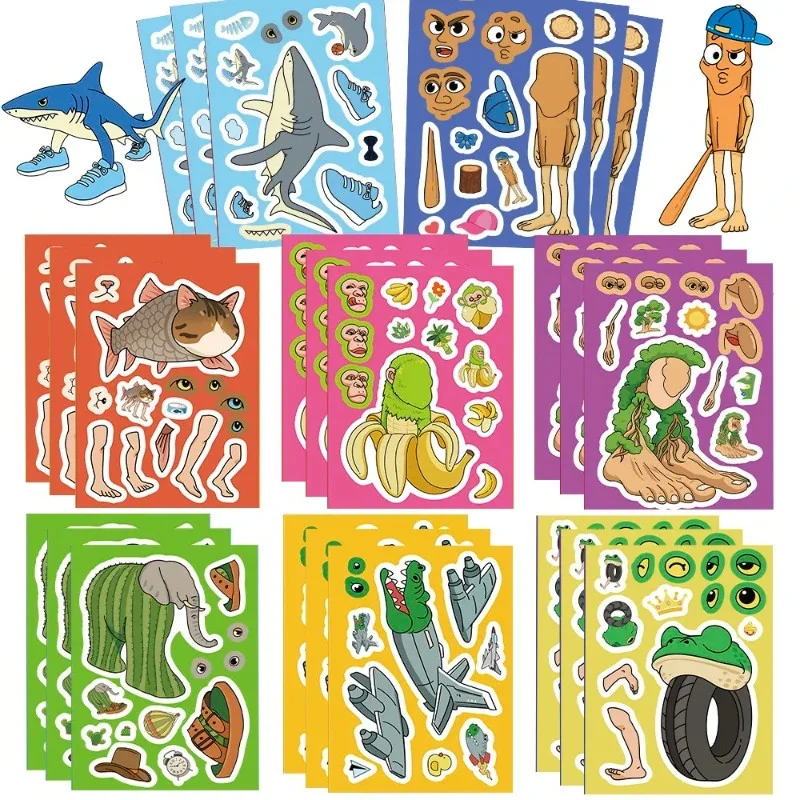16pcs / Set Tung Sahur Make Your Own Face DIY Puzzle Sticker Party Favors Kids Toy Birthday Gifts