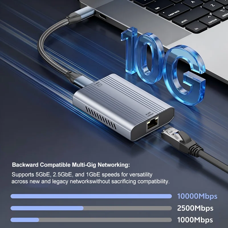 10Gbps USB-C Ethernet Adapter for USB3.2, 10000Mbps RJ45 LAN Card for NAS, Windows10/11, MacBook/Mac Studio/PC/Lactop