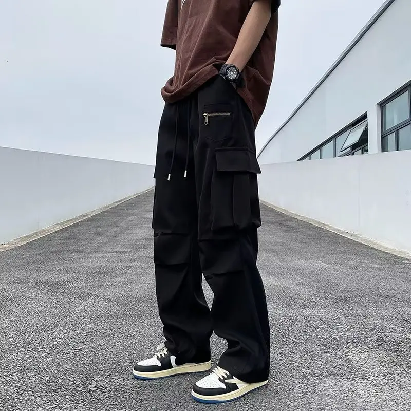 

Men's Cargo Pants Y2k Black Hip Hop Loose Streetwear Pants Men Youth Style Straight Leg Casual Multi-Pocket Trousers for Men 405