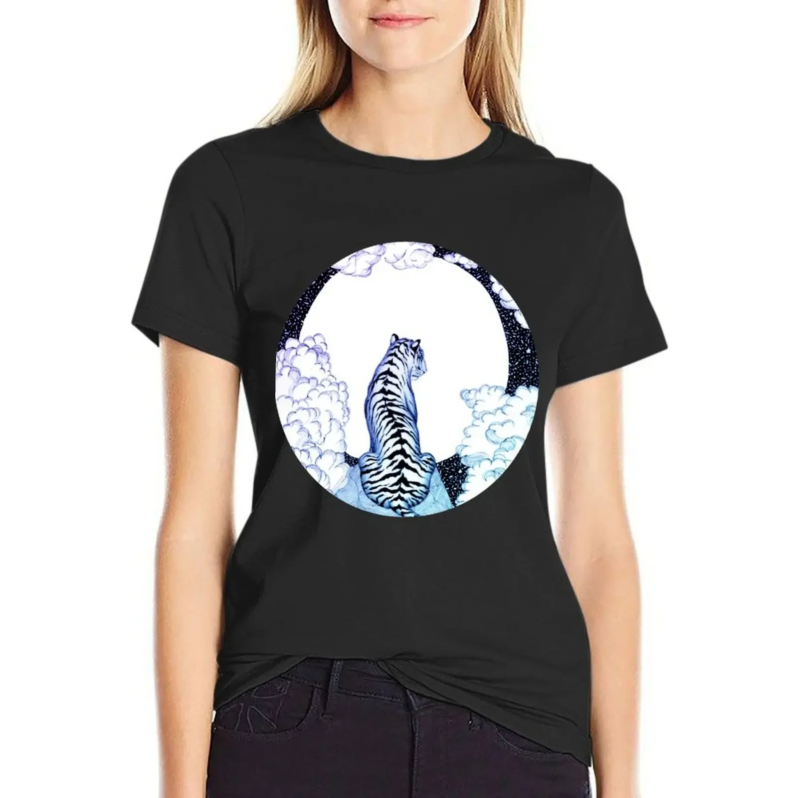 Ombre Tiger Moon T-shirt female summer tops summer top Womens graphic t shirts