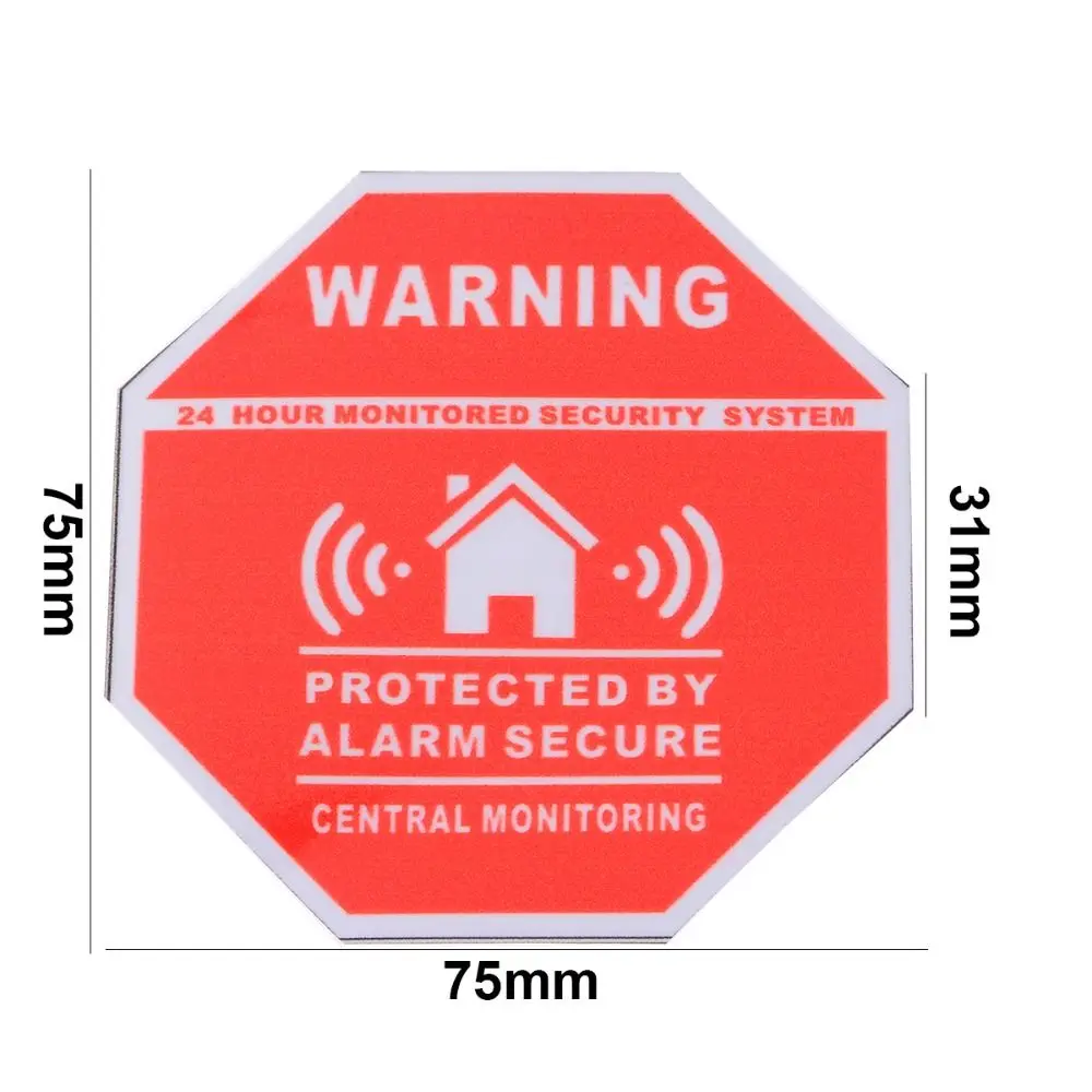 Red Security Alarm Sticker Tool Anti Theft Waterproof Warning Signs Decals Accessories 10cm*10cm Safety System Stickers