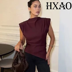 HXAO 2025 Woman Ruched Sleeveless Tops Summer Asymmetrical Tank Tops Women Streetwear Black Red Top Party Casual Solid Tops