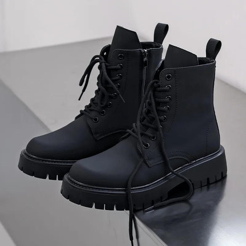 England style men fashion original leather boots black platform shoes cowboy autumn winter boot handsome high motorcycle botas