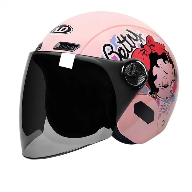 Casque de moto électrique mignon pour hommes et femmes, visières à lentille unique, casque de vélo de course rose, casque de scooter d'été