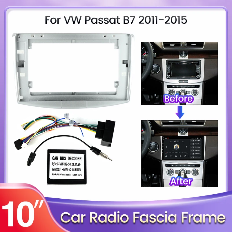 10 inch Car Radio Frame For Volkswagen Passat B6 B7 CC 2010-2018 Dash Mount Kit Install Panel Adapter Cover Fascia Cable Canbus