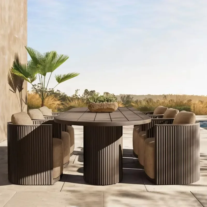 

High quality villa garden set, restaurant furniture outdoor dining set 6 8 10 seats aluminum terrace table and chair set